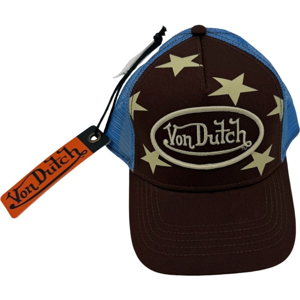 VON DUTCH NEW OS Trucker Hat Brown Blue Star Patch Snapback Y2K Streetwear Cap